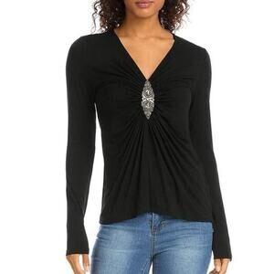 Karen Kane Black Long Sleeve Blouse with Silver Accent
